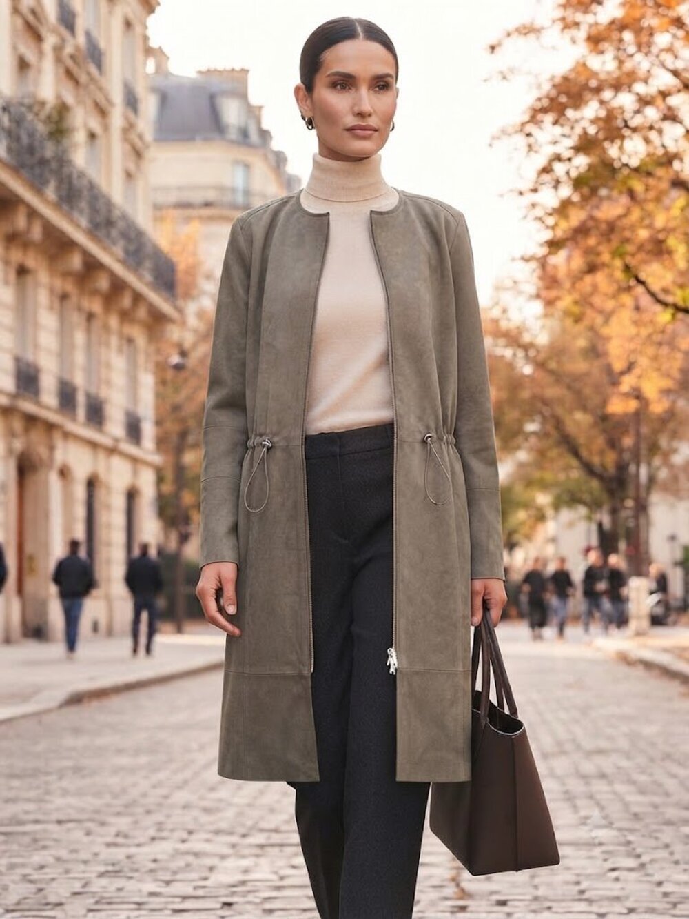 Lafayette 148 Suede Jacket Sage Gray Leather Cinched Waist Silver Details Size L